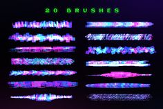 20 brushes for photoshopped in the style of neon lights on a dark background