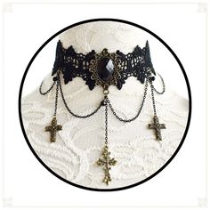 Fabric: Lace, alloy.Chain Length: 30cmChain Width: 4.5cmAdjustable Circumference: 30-35cmAttention: This price includes a choker only, others are not included. Halloween Adjustable Chain Choker, Adjustable Chain Choker Jewelry, Gothic Gold Choker For Festivals, Gothic Gold Jewelry With Adjustable Chain, Gold Gothic Jewelry With Adjustable Chain, Vintage Adjustable Necklace For Halloween, Adjustable Punk Style Chain Choker, Gothic Alloy Choker, Adjustable Length Metal Choker