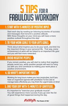 five tips for a fabulous workday info sheet with the text 5 tips for a fabulous workday