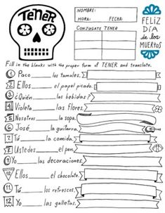 a drawing of a skull and some other things on the page, with words written in spanish