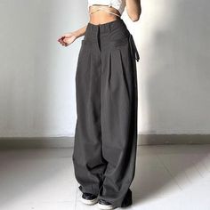 High Waist Loose Wide Leg Pants - SHExFAB Lady Pants, Gray Office, Sweatpants Streetwear, Celana Fashion, Wide Leg Pants Women, Streetwear Korean, Grey Cargo Pants, Outfit Chic, Wide Leg Palazzo Pants