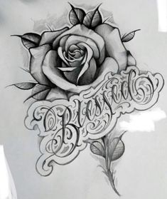 a rose with the word bliss written in cursive writing on it's side