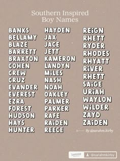 the names of southern inspired boy names