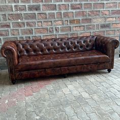 95" Sofa Tufted Bench | Remington Chesterfield Leather Sofa with Tufted Bench Seat (RE-4T) by Rising Tide Design Co. Chesterfield Couch, Chesterfield Leather Sofa, Chesterfield Furniture, Bourbon Room, Tufted Leather Sofa, Dark Brown Top, Vista House, Leather Chesterfield Sofa, Tufted Bench