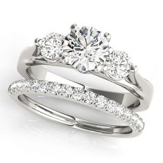 three stone engagement ring set with matching wedding band