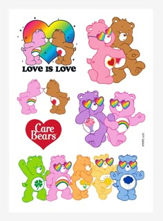 the care bears stickers are all different colors