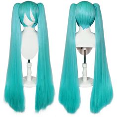 PRICES MAY VARY. ♥♥We have designed the Green wig according to anime for cosplay. Green wigs are made of top quality imported heat resistant synthetic fiber, very soft and comfortable when you wear it. ♥♥The color as picture shows.The cosplay wig may vary due to inherent manufacturing variation or your computer monitor color settings.But 95%~99% are similarity to cosplay costume and anime characters. ♥♥The pakage will including 1 Long Straight Wig + 1 Free Wig Cap ♥♥Any occasions can be make up Orange Green Hair, Hatsune Miku Wig, Miku Wig, Cosplay Miku, Green Wigs, Wig Design, Green Cosplay, Kawaii Wigs, Two Ponytails