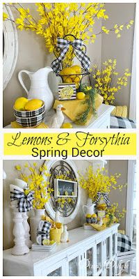 lemons and forsythettia spring decor