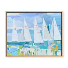 a painting with sailboats on the water