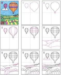 how to draw hot air balloons in the sky with pictures and instructions for beginners