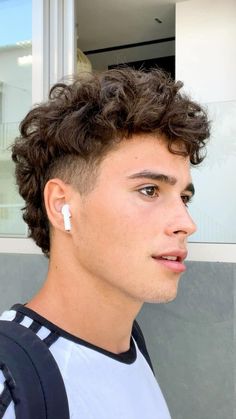 Curly Wavy Hair Men Haircut, Men Haircut Mullet Fade, Curly Hair Mullets On Men, Mullet For Wavy Hair Men, Faded Mullet Curly Hair, Wavy Hairstyles Men Fade, Mens Short Mullet Fade Curly, Mens Taper Fade Mullet, Mullet Hairstyle Curly Hair Men