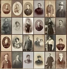 an old - fashioned collage of men and women from the early 1900's