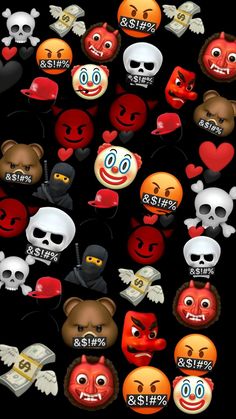 many different types of emoticions on a black background