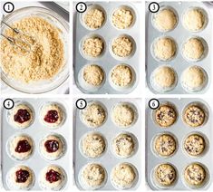 the steps to making muffins are shown here