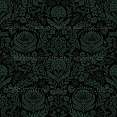 a black and green floral wallpaper pattern