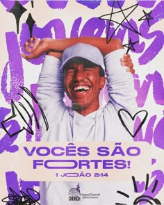 a poster with the words voces sao fortes written in purple and black ink