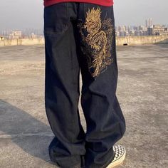 Retro Trousers, Goth Streetwear, Streetwear Korean, Y2k Men, Harajuku Streetwear, Y2k Jeans, Women Street, Street Dance, Printed Jeans