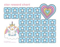 the star reward chart with unicorns and hearts