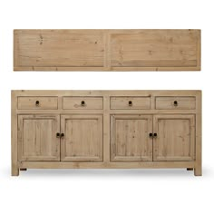 the sideboard is made out of wood and has two doors on one side, and three drawers on the other