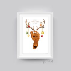 Footprint Cutest Reindeer Of All / Christmas Xmas Footprint Art Craft / Baby Kids Toddler Foot / Keepsake Gift Print Card PRINT IT OFF 0611 Nicu Crafts, Santa Handprint, Footprint Crafts, Footprint Art