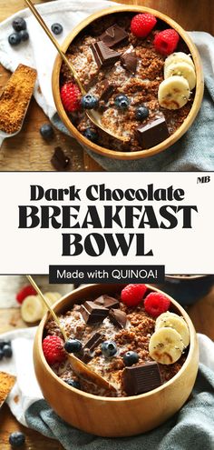 chocolate breakfast bowl made with quinoa and bananas