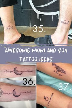 three different tattoos with numbers on them and the words, awesome mom and son tattoo ideas