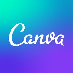 the word canva written in white on a blue and purple background