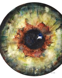 an eyeball that looks like it is painted in watercolor and ink on paper