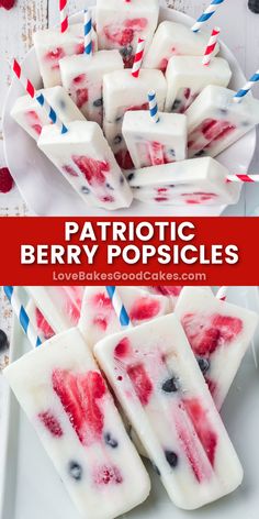 Patriotic Berry Popsicles pin collage Jello Popsicles, Berry Popsicles, Blue Recipes, Dessert Cravings, Creamy Chicken And Rice, July Recipes, Amazing Desserts, Treats Recipes, Blue Berry