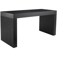 a black table with a wooden top on a white background