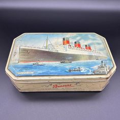 Vtg Bensons Tin of The Queen Mary Ship Retro Ocean Liners Souvenir Candy Box | eBay Queen Mary Ship, Retro Ocean, Queen Mary, Purchase History, Candy Boxes, The Queen, Gift Card