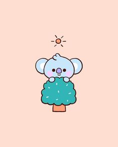 a cartoon koala bear sitting on top of a tree with the sun above it