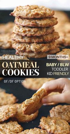 baked baby oatmeal cookies Baby Cereal Cookies, Baby Oatmeal Cookies, Blw Baked Oatmeal, Baked Oatmeal Baby Led Weaning, Toddler Oatmeal Cookies, Baby Oatmeal Bites, Blw Cookies, Healthy Cookies For Toddlers, Healthy Toddler Cookies