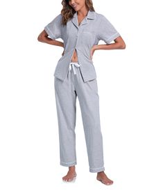 PRICES MAY VARY. {Soft Cotton Pajamas for Women}: This two piece pajama set is made of 100% cotton. Superior material, ultra-soft jersey sleepwear, lightweight and stretchy, moisture wicking and skin-friendly. These sleepwear keep you cool and comfy to sail you through those summer nights. Great for sleeping,casual wear or lounging around the house or yard all day. {Short Sleeve Button Down Top}: Button-up top lets you wear it open or closed, allowing you greater freedom of movement. Breastfeedi Soft Pjs, Costume Concept, Ladies Lounge, Two Piece Pajama Set, Summer Pjs, Pjs Set, Cotton Pajama Set, Womens Pajama, Pyjamas Set