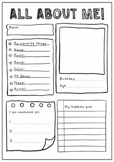 an all about me worksheet for students to use in their writing and crafts