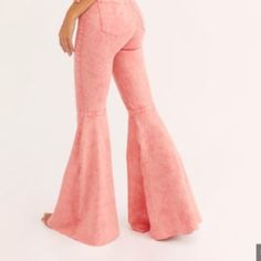 New Tagged Lightweight Soft Denim! Super Flare Pink Flare Denim Jeans, Spring Fitted Flare Jeans, Pink Flare Denim Bottoms, Casual Pink Denim Flare Jeans, Pink Mid-rise Jeans For Fall, Spring Light Wash Flare Bottoms, Pink Mid-rise Cotton Flare Jeans, Pink Stretch Jeans For Fall, Stretch Pink Jeans For Fall