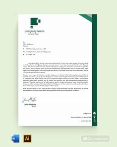 a letterhead for a company with green accents