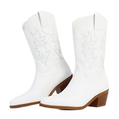 PRICES MAY VARY. [Cowboy Boots Heel Height]: Cowboy boots for women heel 6cm=2.36' [Cowgirl Boots High Quality]: Embroidered western boots upper material-synthetic suede pu leather(VEGAN), sole-rubber [White Cowgirl Boots Easy On/Off]: Mid Calf boots with pull on closure [Ankle Boots Occasions]: Chunky short cowgirl boots suitable for all occasions,such as walking,travel,shopping,office,party, date,festival,wedding,daily wear,wedding,driving,riding,indoor,outdoor,holiday,spring,summer,autumn,win Wedding Maroon, Short Cowgirl Boots, Womens Cowboy Boots, White Cowgirl Boots, Rubber Sole Boots, Women Heel, White Cowboy Boots, Boots Comfortable, Boots Heel