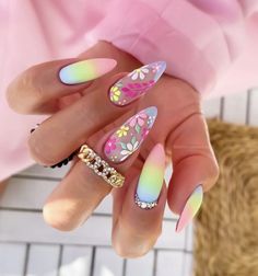 Pin on nails Nails Design Short, Nails With Flowers, Nails Designs Short, Pride Nails, Nails Yellow, Colorful Nails, Nails For Kids, Easy Nails, Spring Nail Art