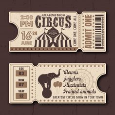 two circus tickets with an elephant on them