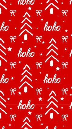 a red background with white christmas trees and snowflakes that say ho ho ho