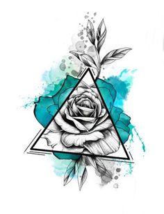 a rose with leaves in the middle of it and a triangle on top of it