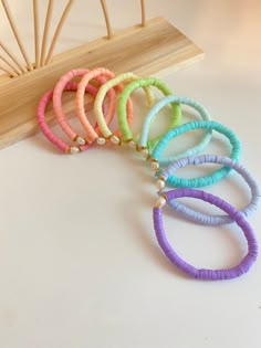 Clay Was Bracelets, Peach Clay Bead Bracelet, Bright Clay Bead Bracelets, Clay Bead Accessories, Heishi Bracelet Ideas Preppy, Cute Summer Clay Bead Bracelets, Spring Clay Bead Bracelets, Bracelets Ideas Beaded, Clay Bracelets Diy