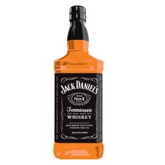 an orange bottle of jack daniels whiskey on a white background