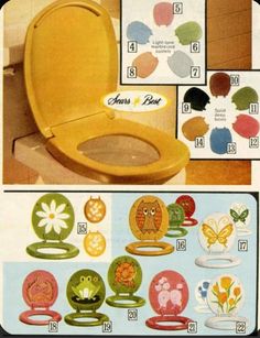 an advertisement for a toilet with various designs on it and instructions to use the lid