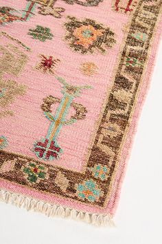 Not sure which rug to choose? Read our guide to find the perfect fit for your space. | Niantic Hand-Knotted Wool Pink Rug by Anthropologie, Size: 3 X 5, Polyester/Cotton/Wool Area Rugs In Bedroom, Pink And Green Rug, Magic Carpet Ride, Statement Rug, Bachelorette Pad, Chic Rug, Pink Area Rug, Magic Carpet, Modern Love