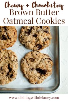 coffee chocolate oatmeal cookies on a baking sheet with the title above it