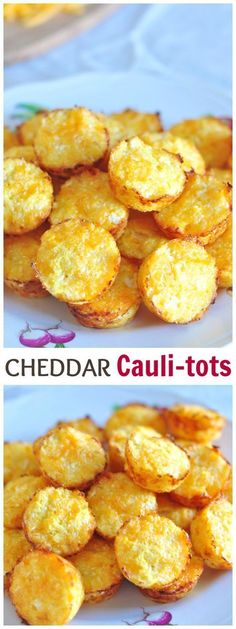 cheddar cauli - tots on a plate with the words cheddar cauli - tots