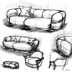 sketches of couches and chairs in various positions