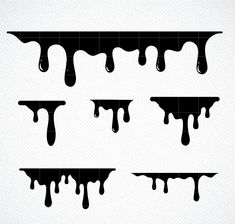 dripping black paint on white paper, set of four different shapes and sizes stock photo